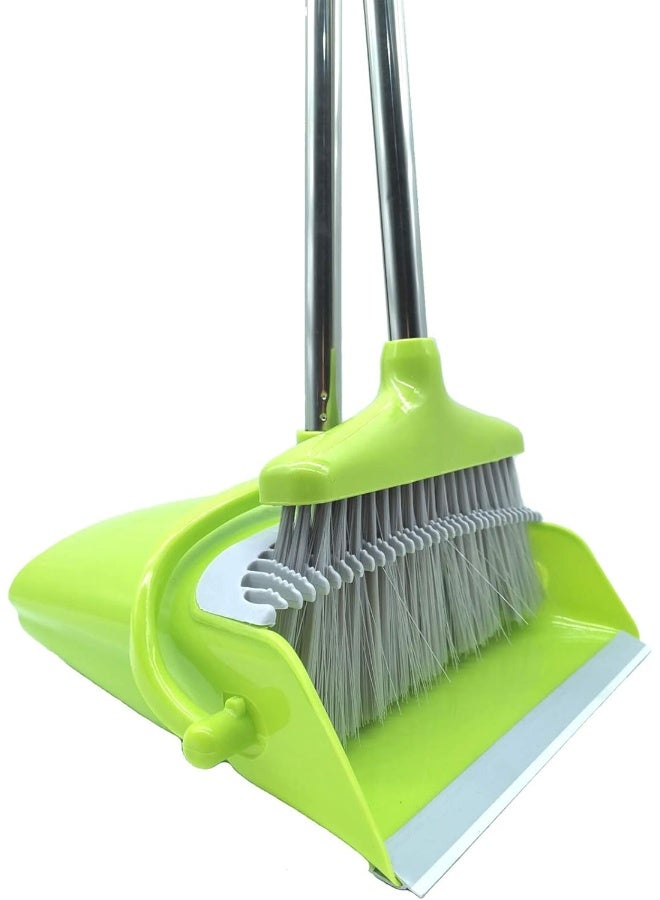 Xifando Extendable Long Handle Broom and Dustpan Set, Stainless Lightweight Upright Standing Broom and Dustpan Combo for Kitchen Lobby Office Living Room Household Indoor or Outside - Image 1
